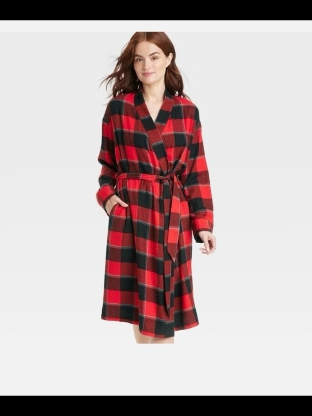 stars above Red & Black Plaid Wrap Robe